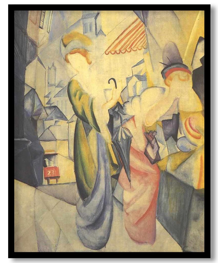 Bright woman in front of a hat store by August Macke (1913)