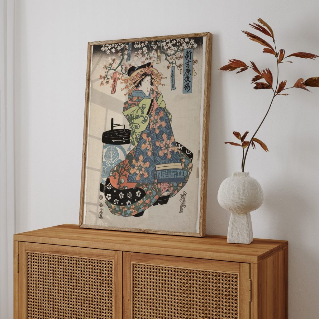 Chôdayû of the Okamotoya, kamuro Kakeo and Koyuki by Keisai Eisen (Date Unknown)