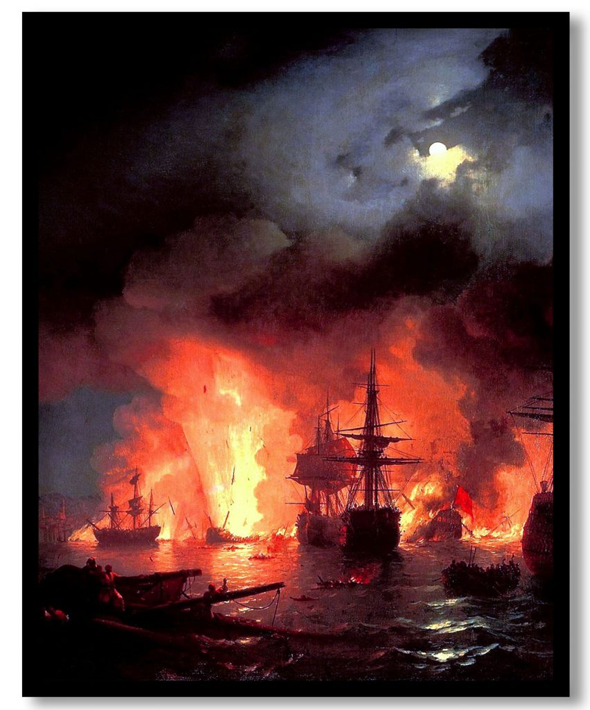 Battle of Cesme at Night by Ivan Aivazovsky (1848)