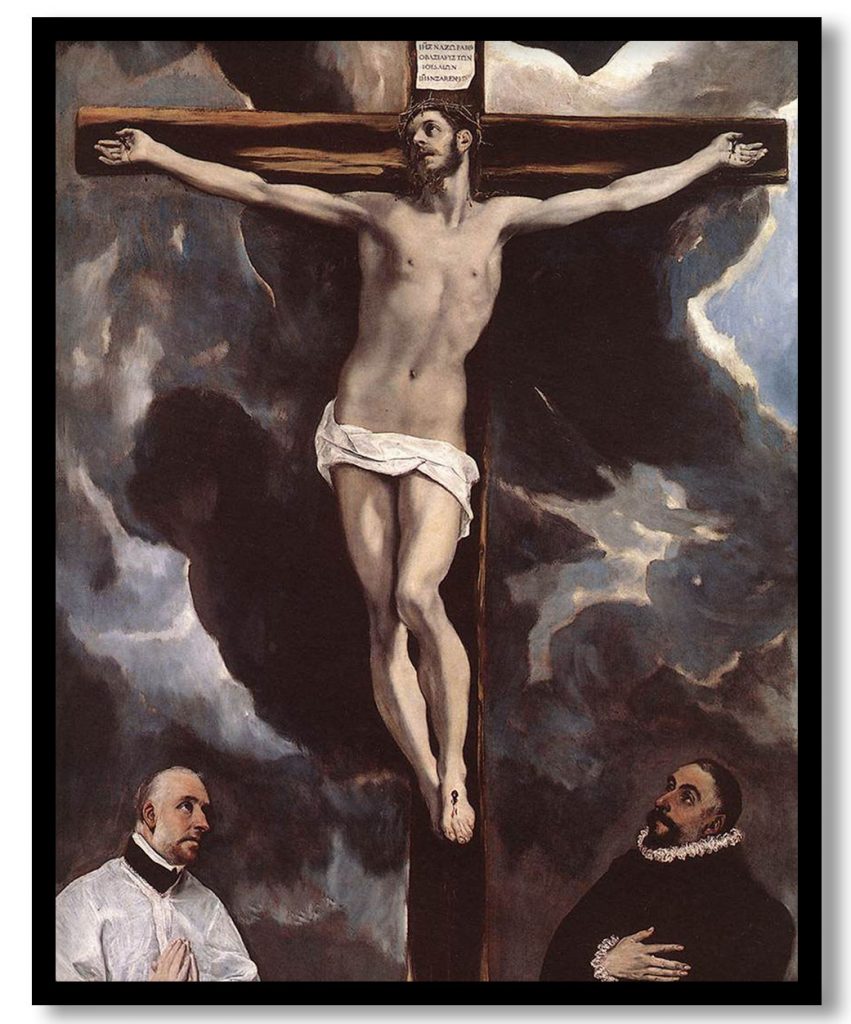Christ on the cross adored by two donors by El Greco (1590)