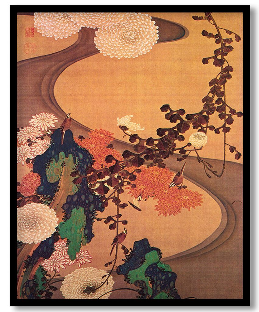 Chrysanthemums by a stream, with rocks by Ito Jakuchu (1760)
