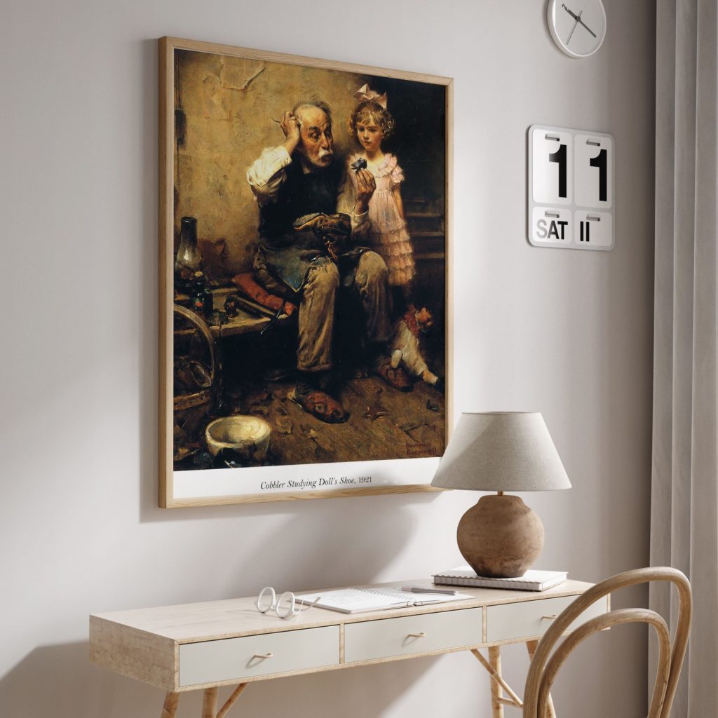 Cobbler Studying Doll's Shoe by Norman Rockwell (1921) BestOfBharat