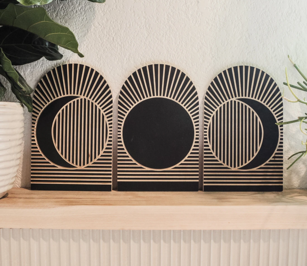 CARVED Set of 3 Eclipse Arches. Wall Hanging Moon Phase Wall Hanging, Moon Decor, Boho Art Celestial