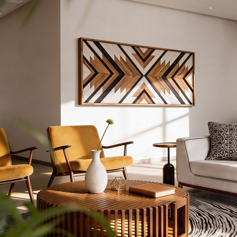 Boho Aztec Wood Wall Art - Geometric Wooden Decor, Customizable Hanging Piece for a Chic and Unique Look