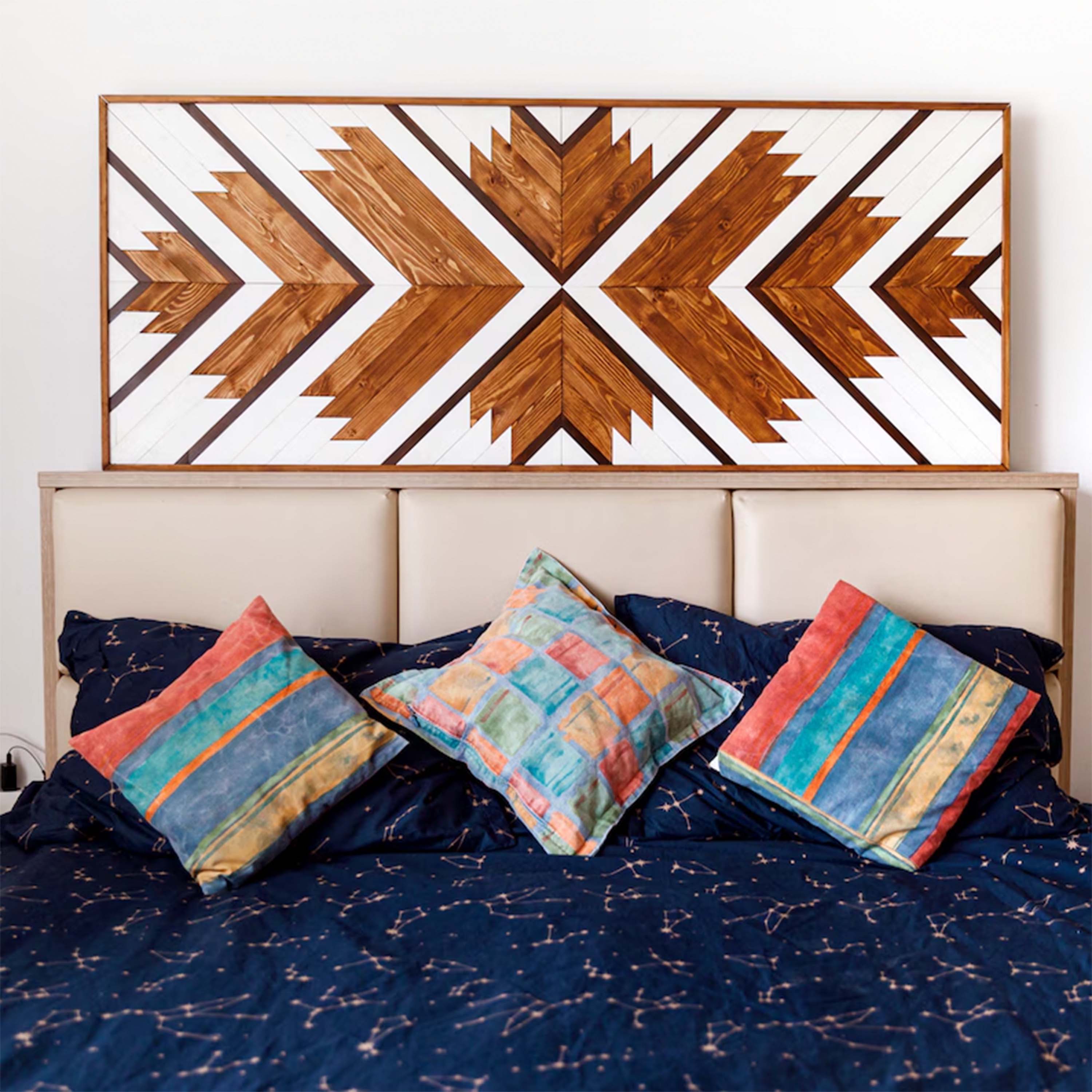 Boho Rustic Wood Wall Art: Large Geometric Hanging with Mosaic Design - Perfect Decoration for Any Room!