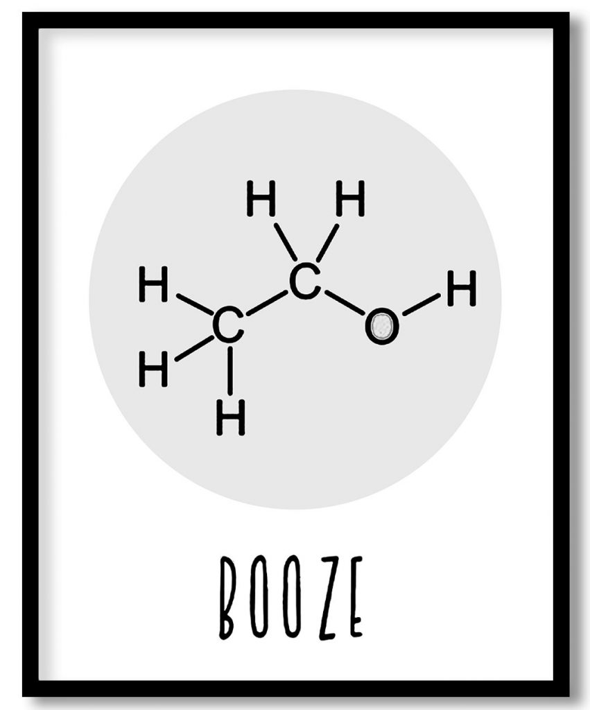 Alcohol Chemistry Formula - Bar Poster, Cocktails, Framed Wall Art - Choose Size & Frame Color