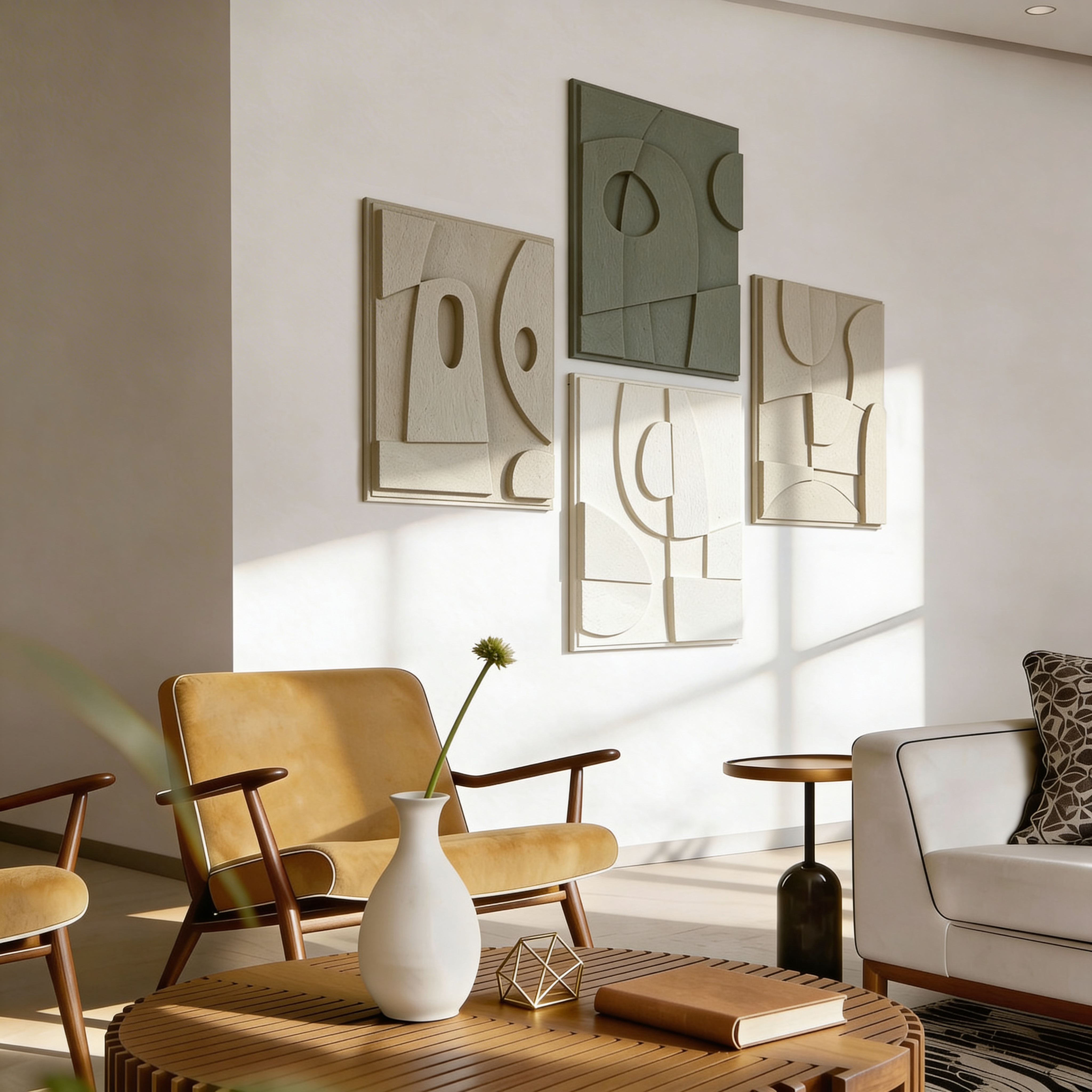 Minimalist 3D Relief Art - Set of 4 Unique Wall Sculptures for Home Decor