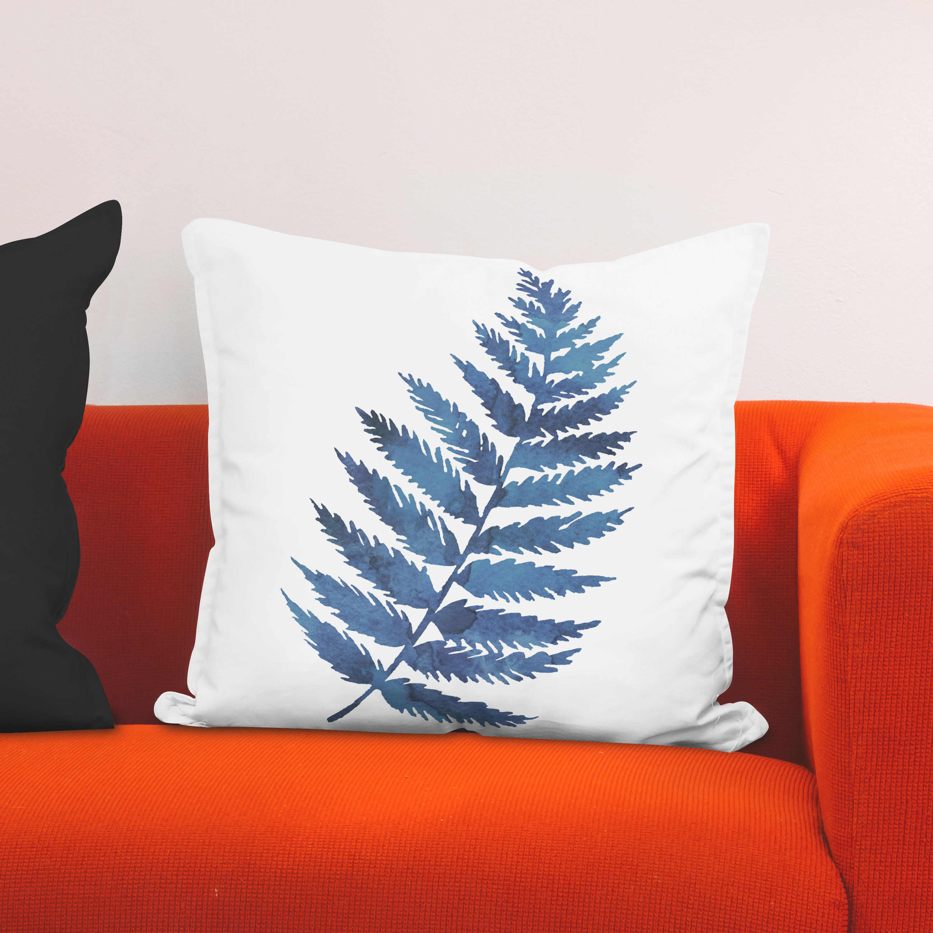 Red sofa with pillow and light lamp