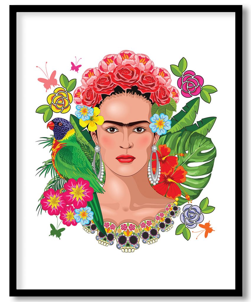 Red green portrait of Frida Kahlo