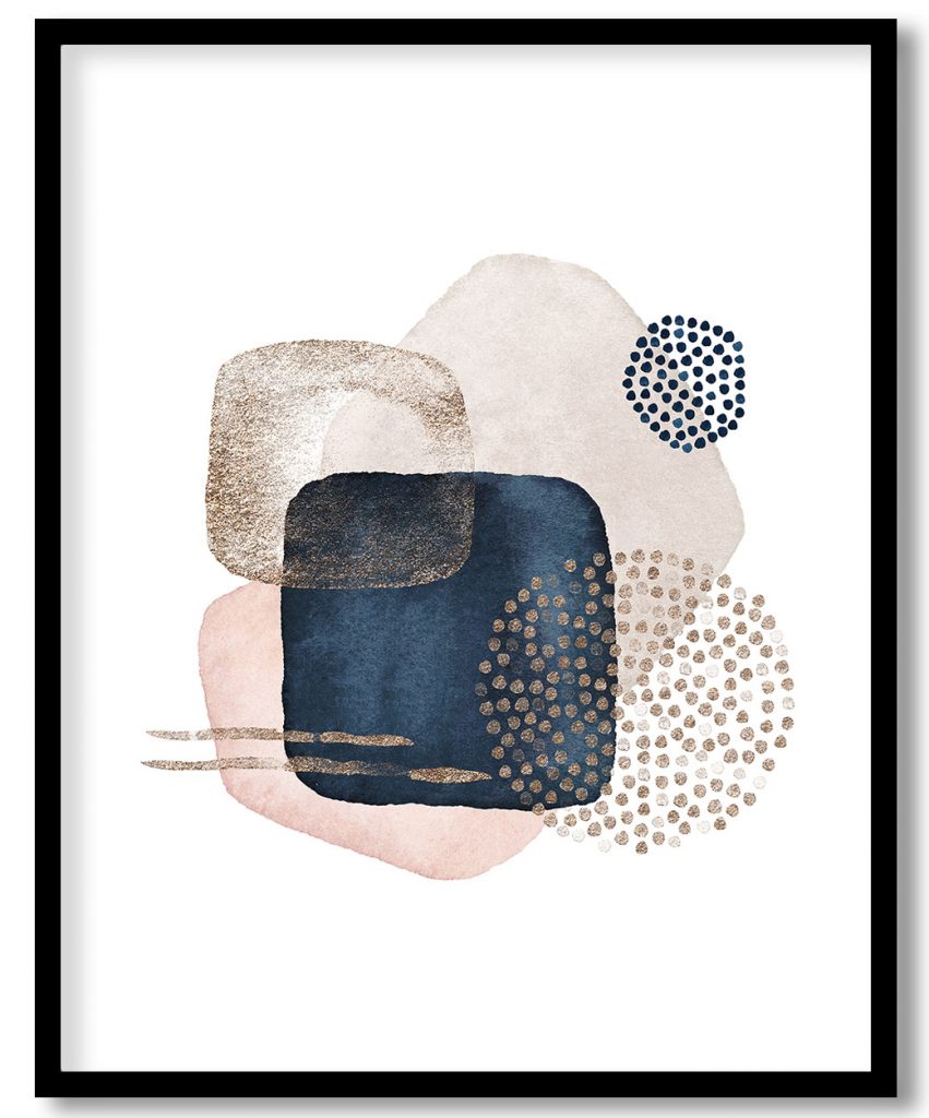 Abstract navy blue blush pink ivory #20