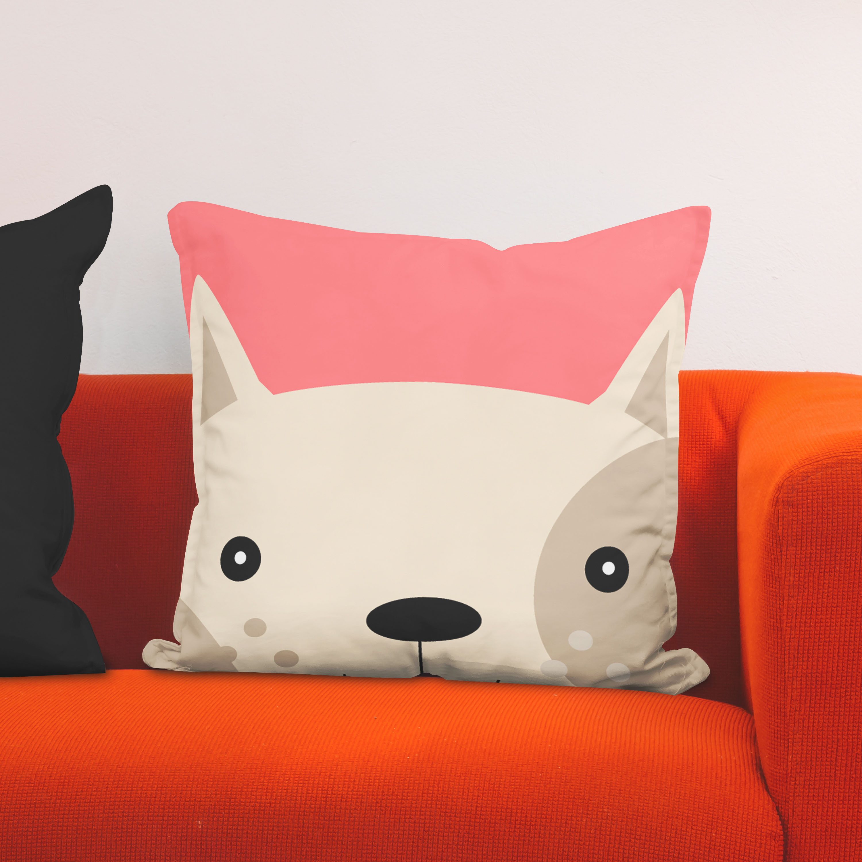 Red sofa with pillow and light lamp