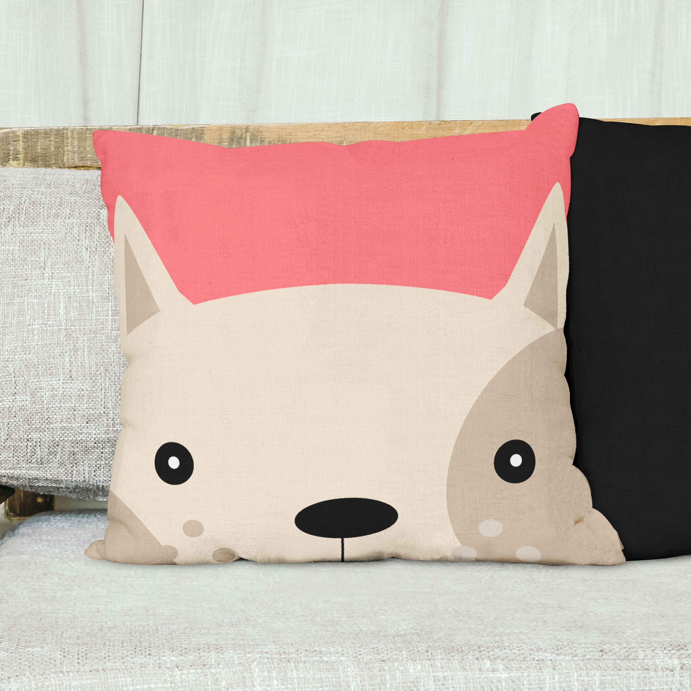 Red sofa with pillow and light lamp