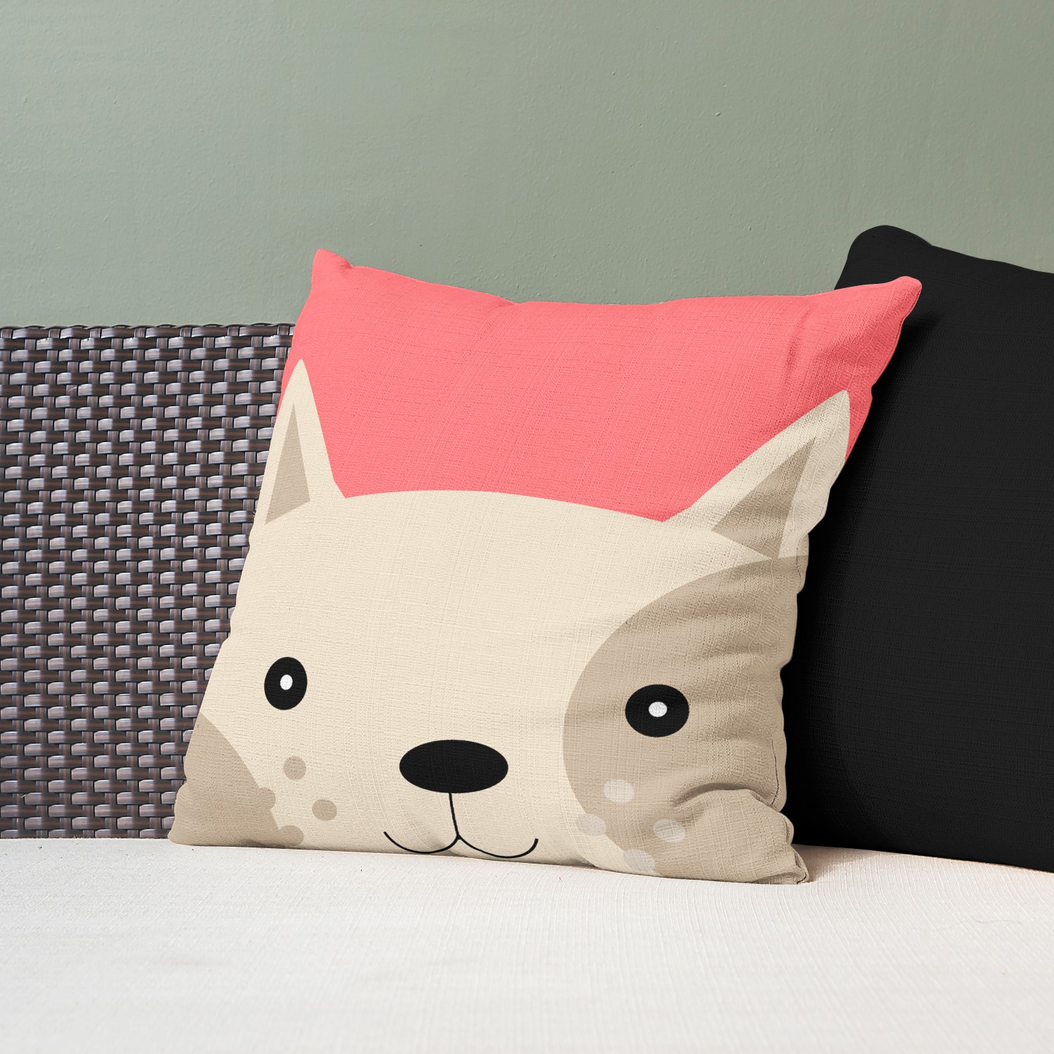 Red sofa with pillow and light lamp