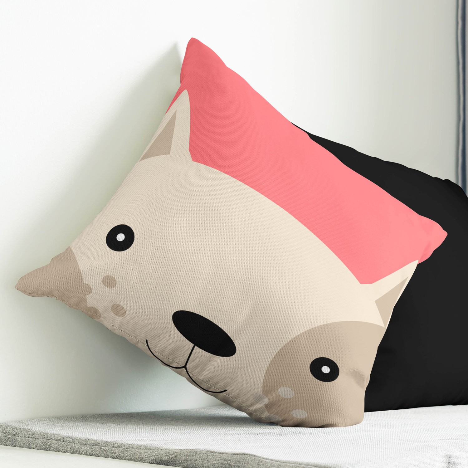 Red sofa with pillow and light lamp