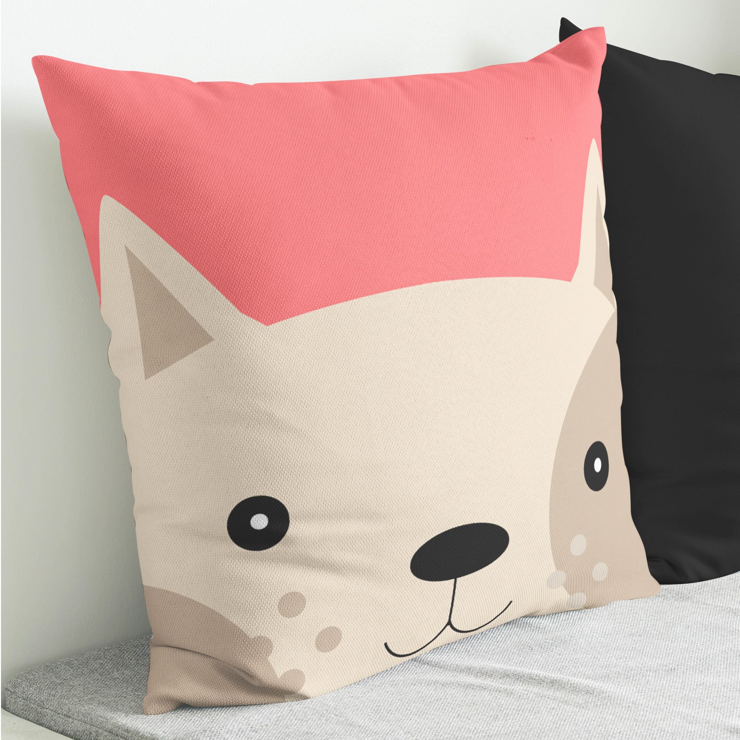 Red sofa with pillow and light lamp