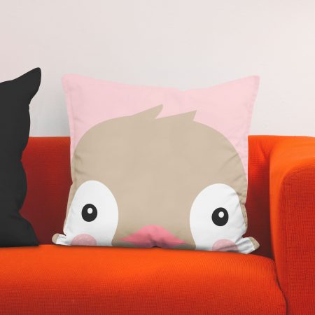Red sofa with pillow and light lamp