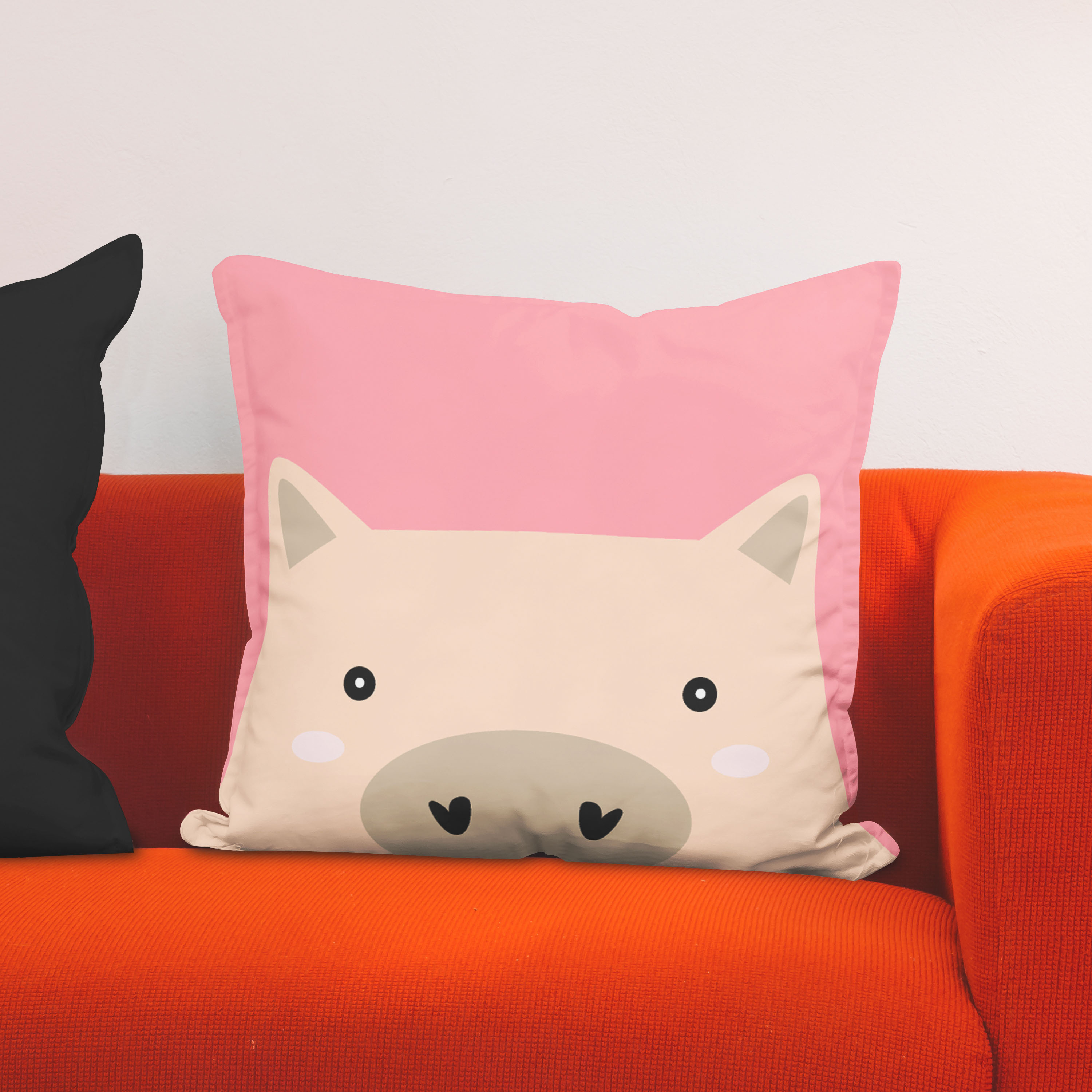 Red sofa with pillow and light lamp