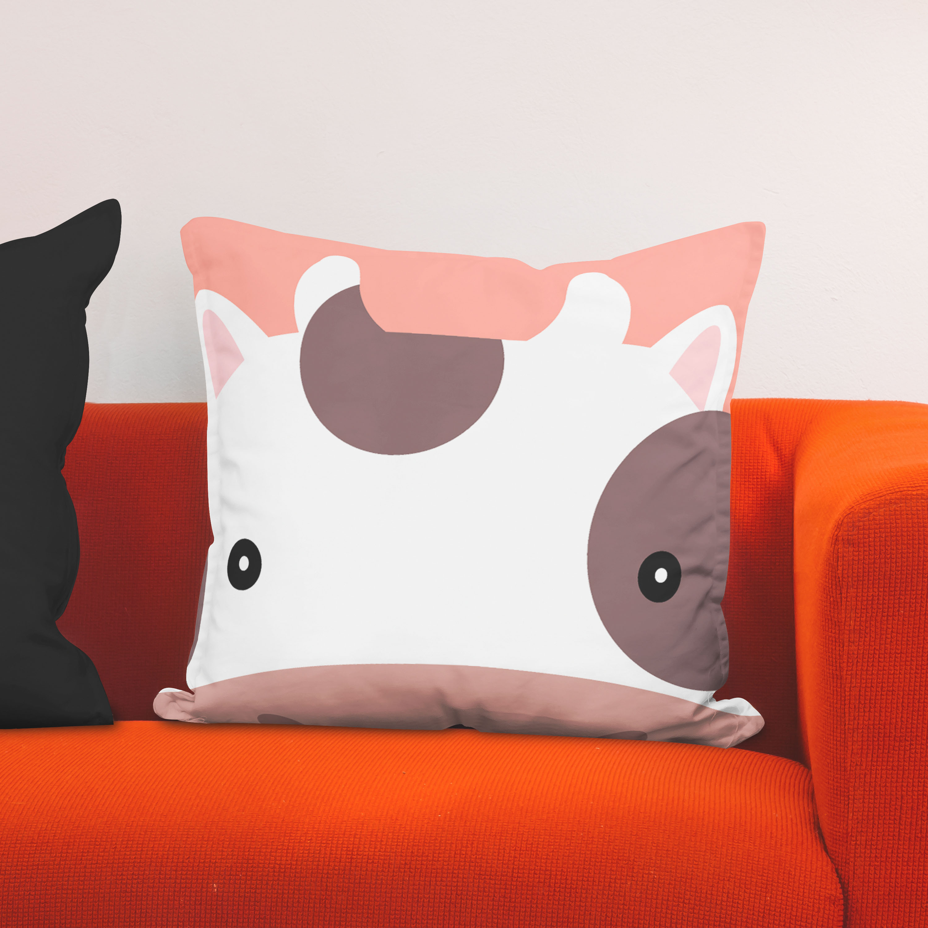 Red sofa with pillow and light lamp