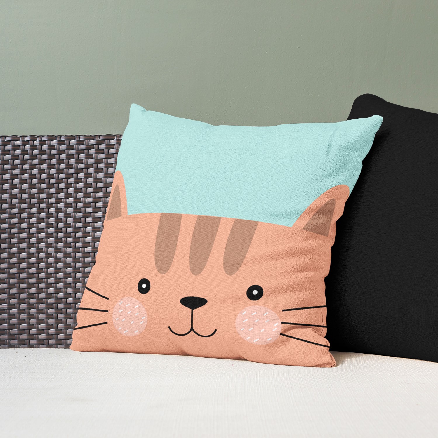 Red sofa with pillow and light lamp