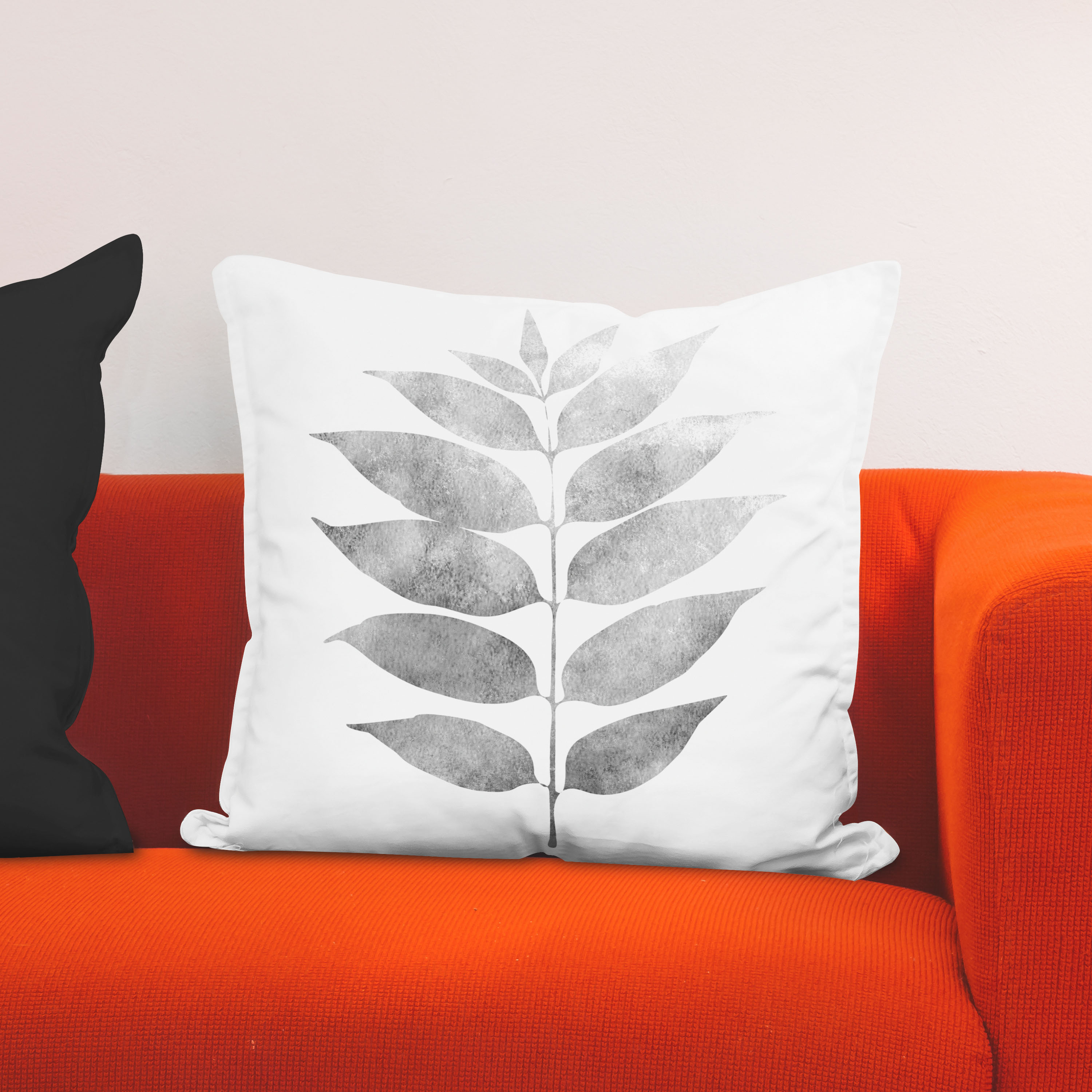 Red sofa with pillow and light lamp