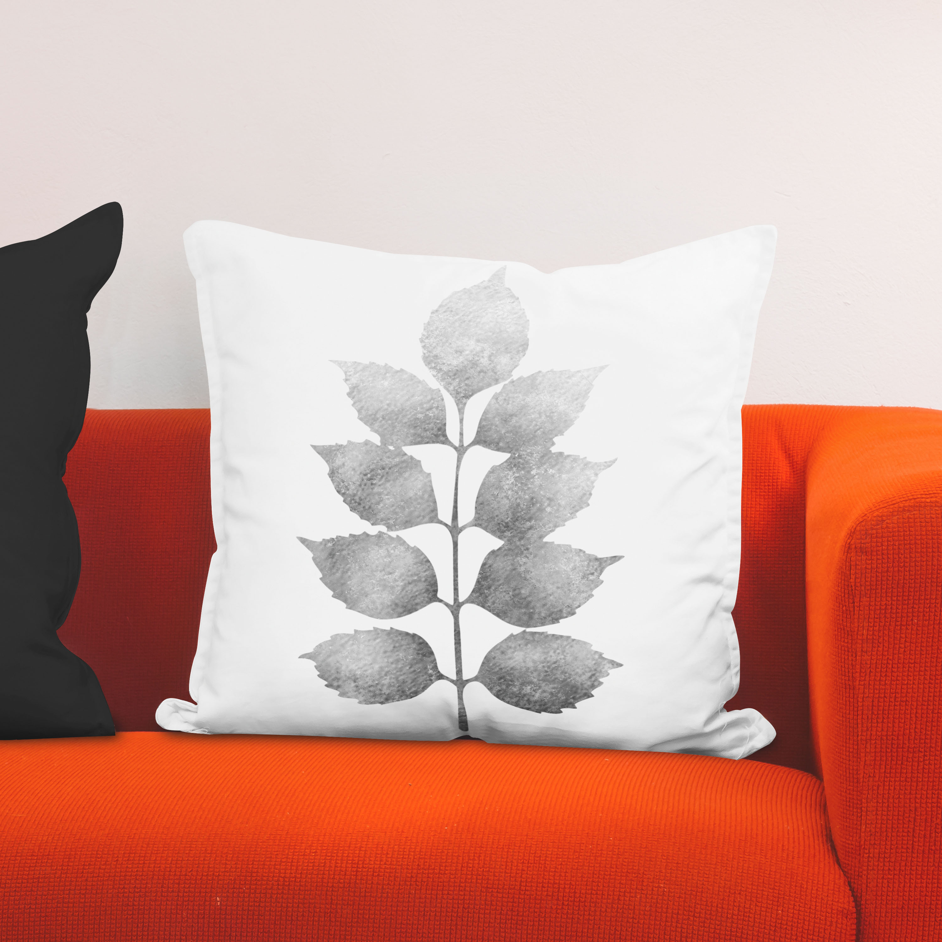 Red sofa with pillow and light lamp