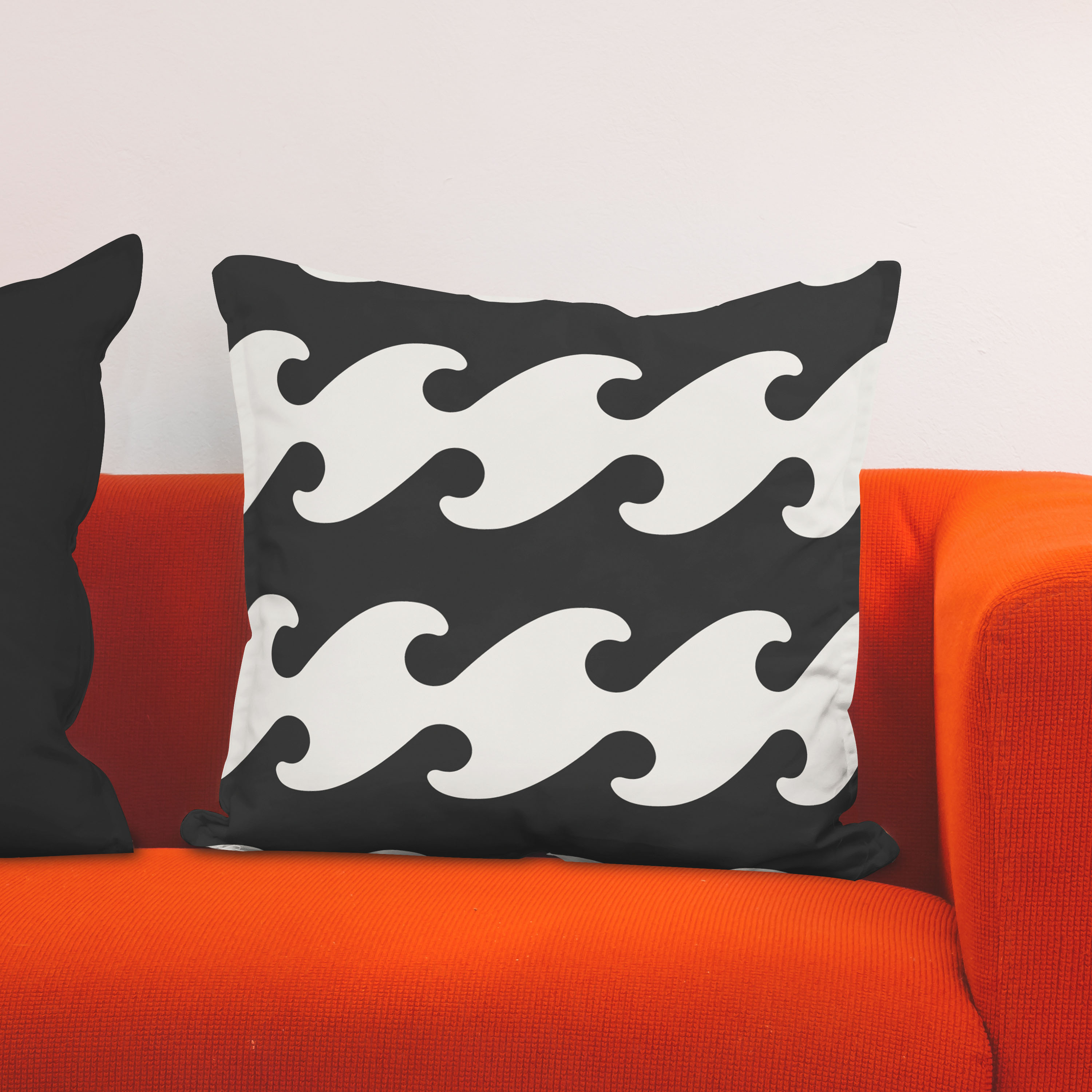 Red sofa with pillow and light lamp