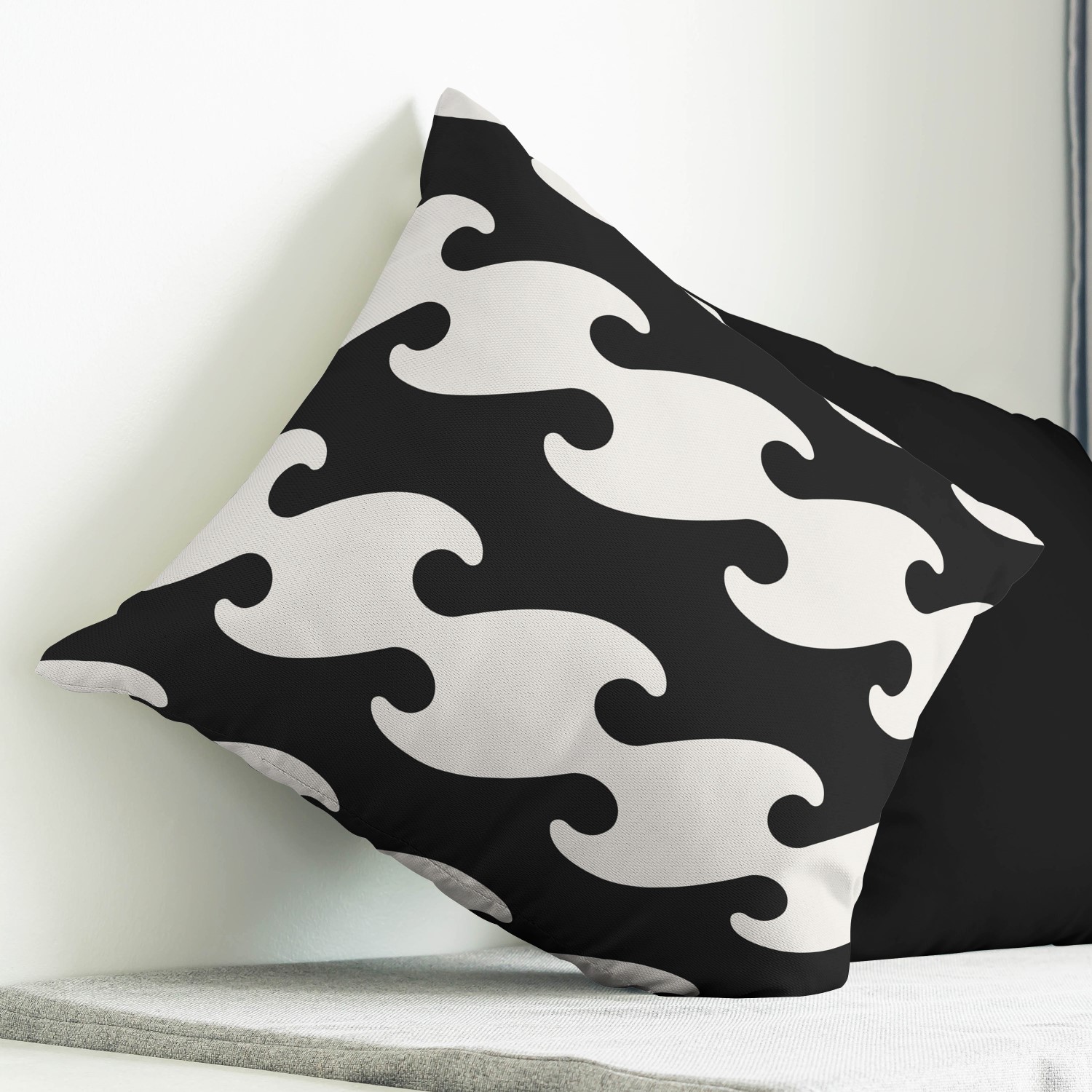 Red sofa with pillow and light lamp