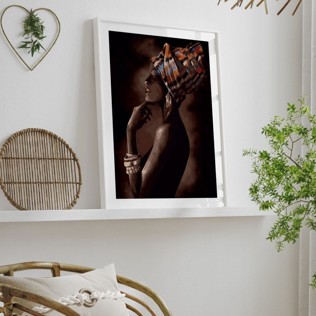 Contemporary African Woman with Headwrap – Home Decor