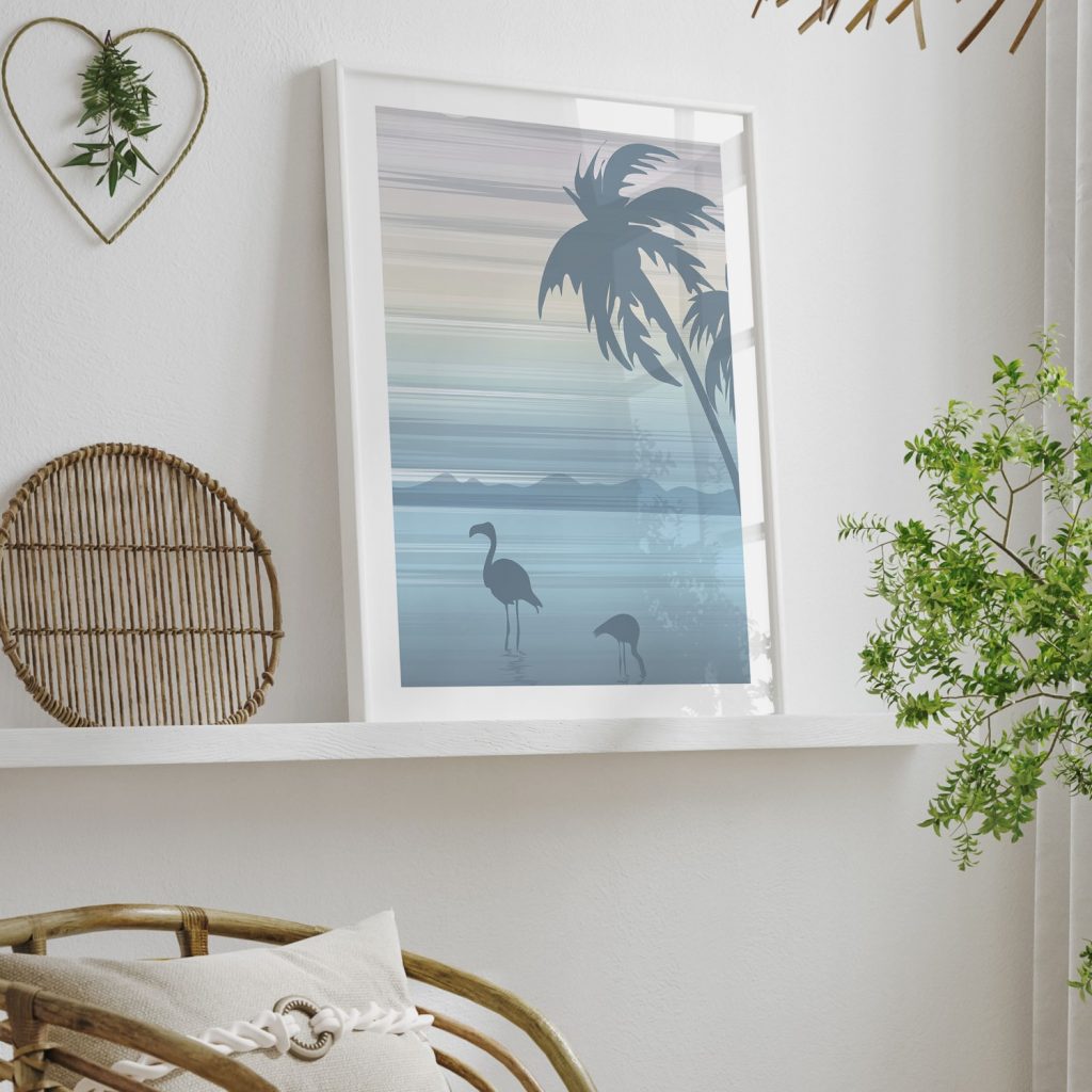 Minimalist Two Flamingos Palm Trees – Wall Decor