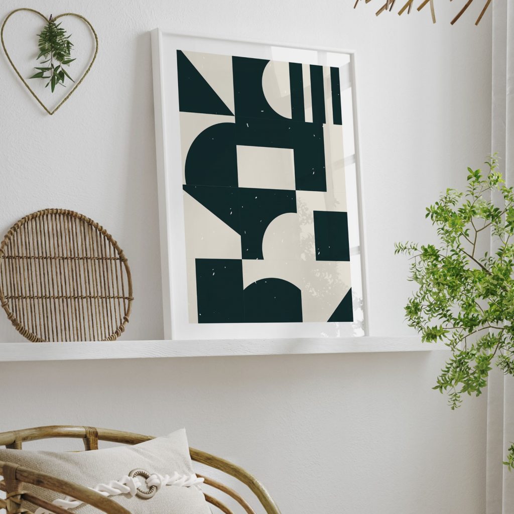 Abstract Dark Teal Beige Shapes – Home Decor