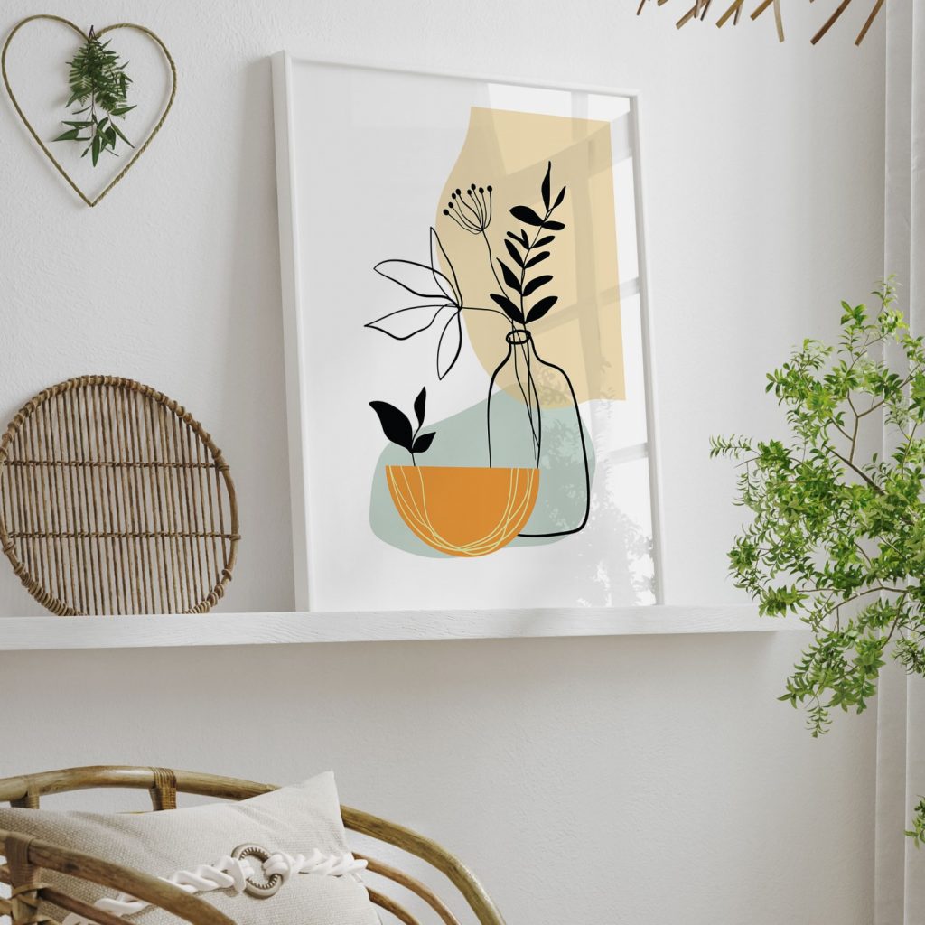 Minimalist Botanical Vase and Bowl – Wall Painting