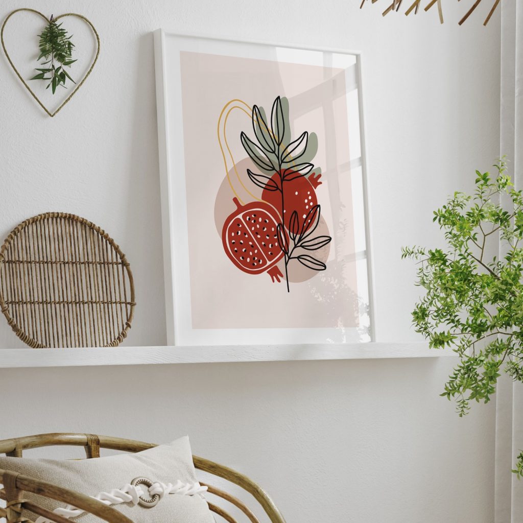 Botanical Pomegranates Leafy Branches – Home Decor