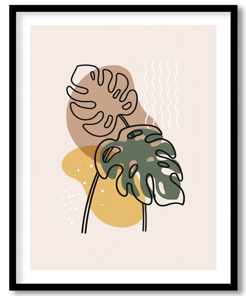 Abstruse monstera leaflet line drawing