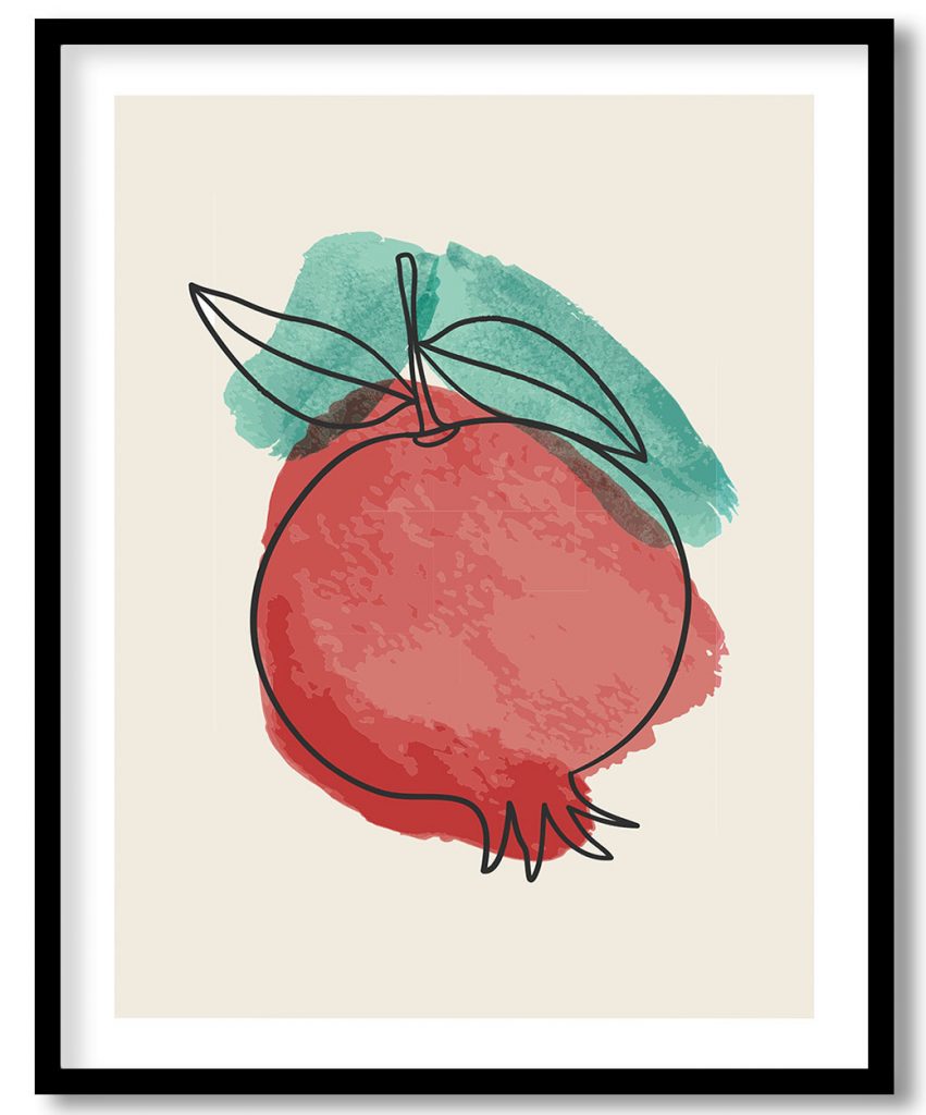 Watercolor pomegranate line art