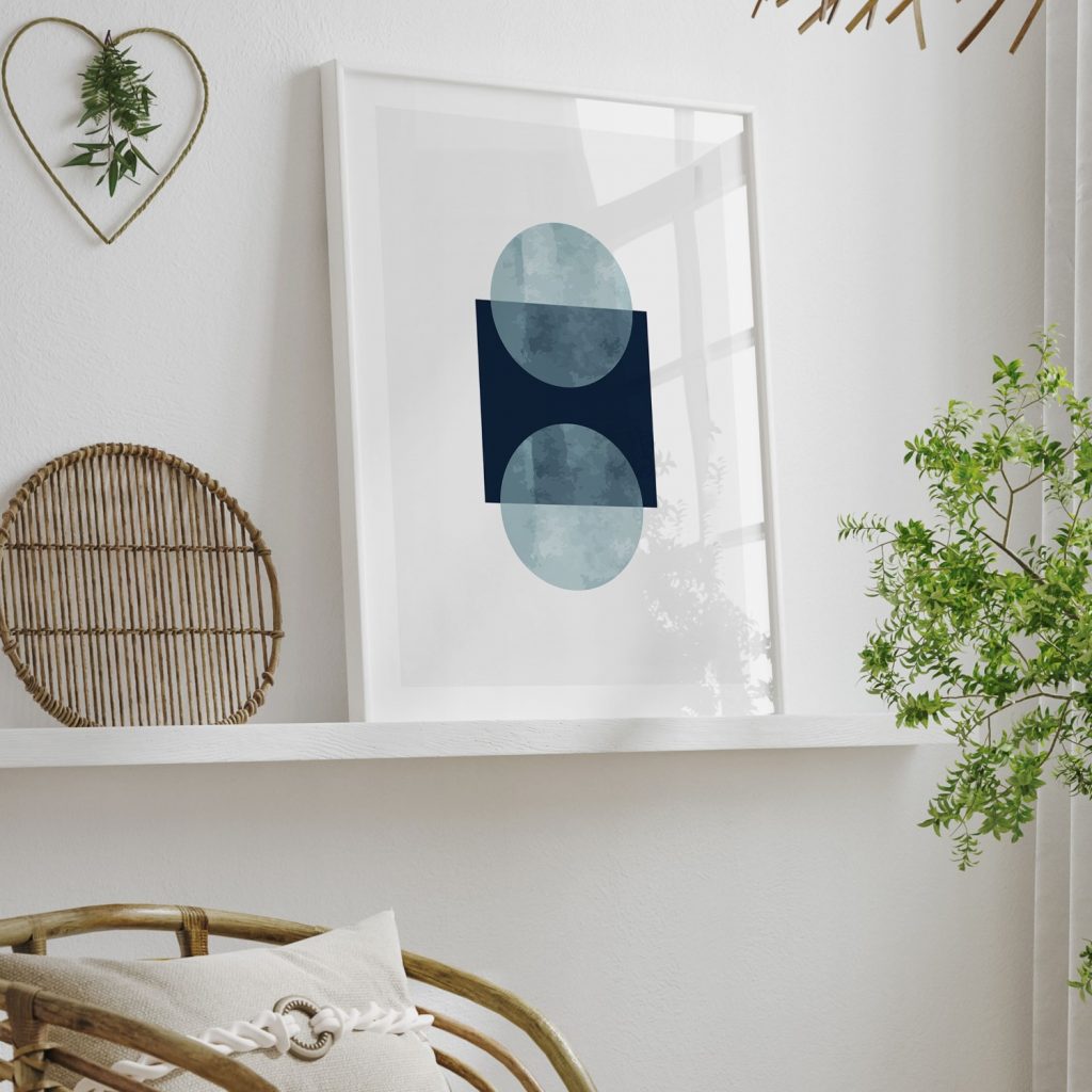 Abstract Blue and White Shapes – Wall Art