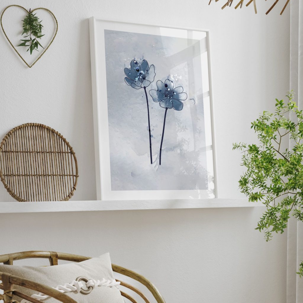 Abstract Stylized Blue Flowers – Wall Hanging