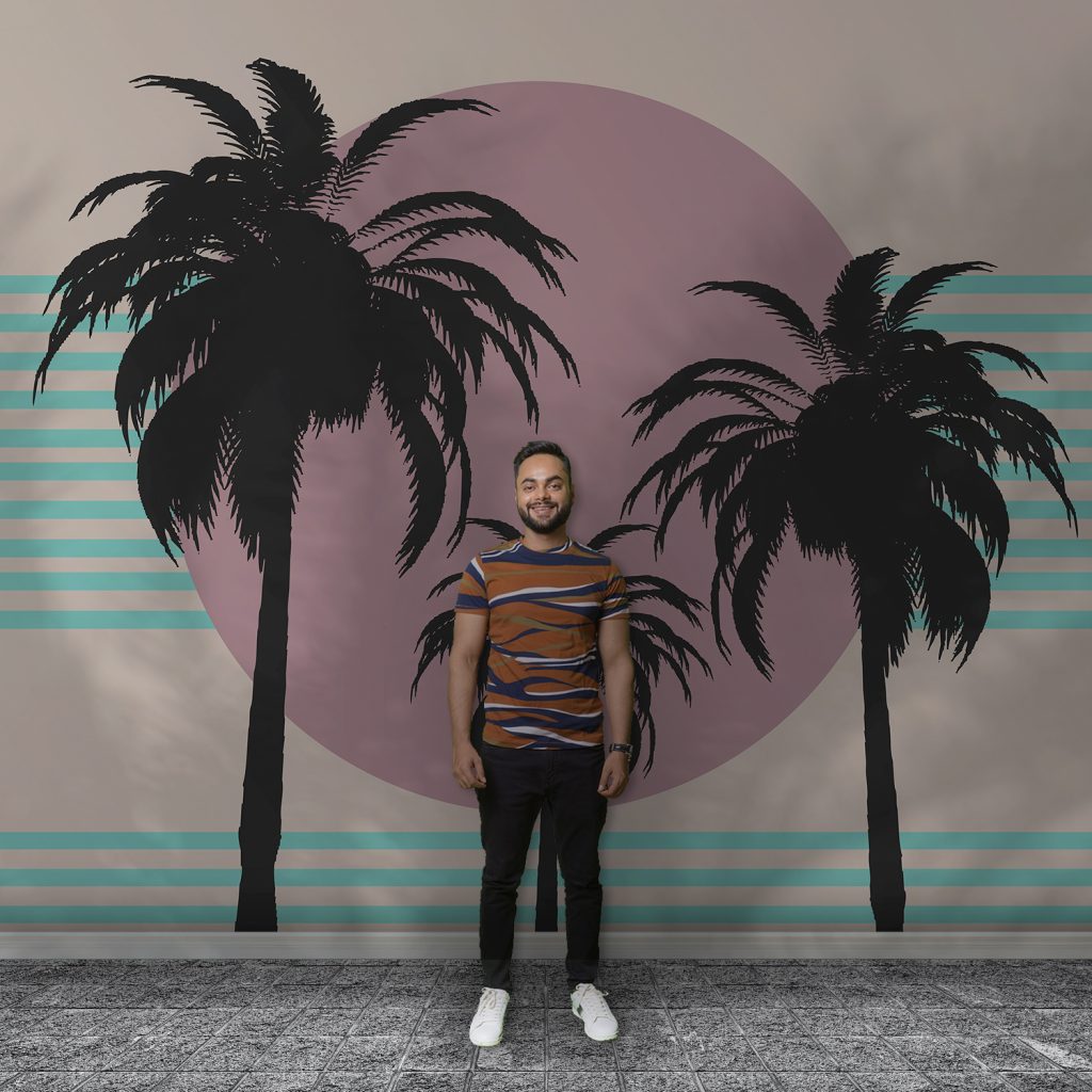 Sunset background with palm trees