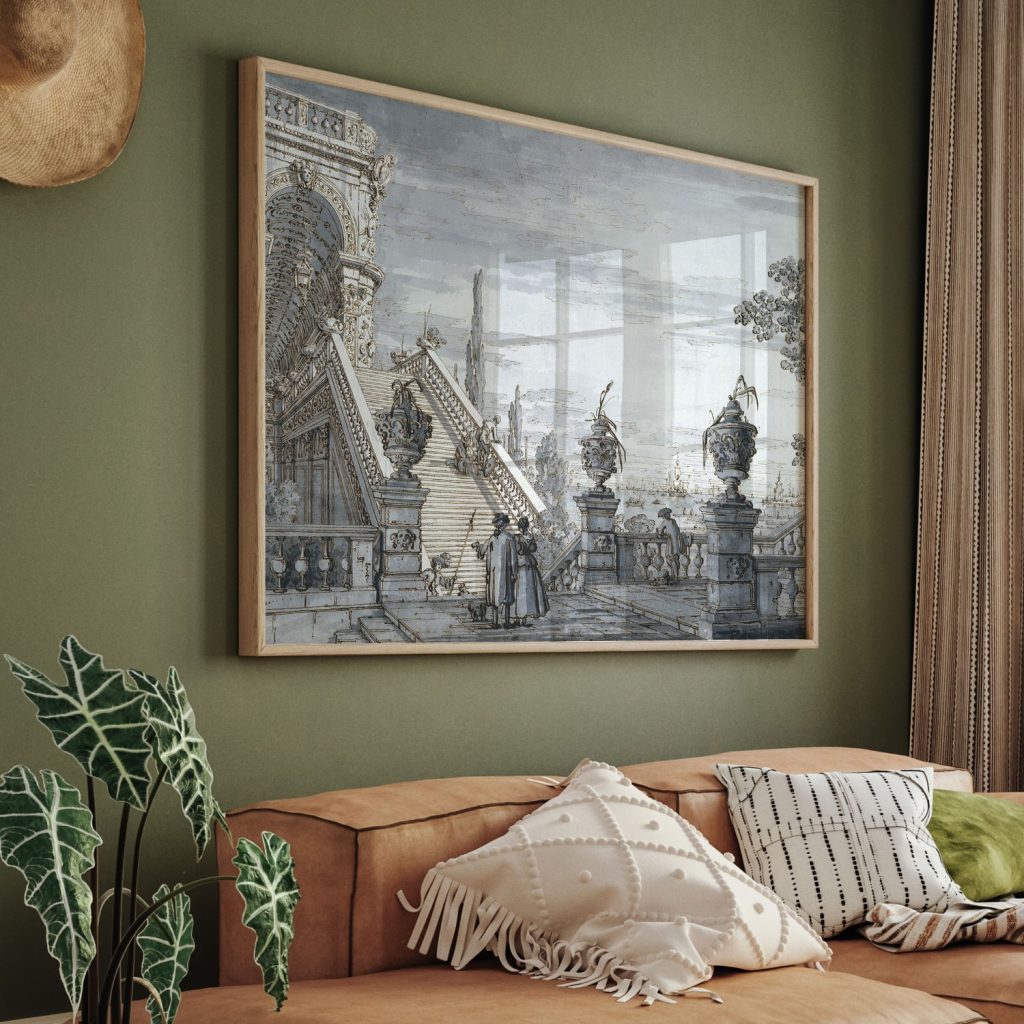 A capriccio with a monumental staircase by Giovanni Antonio Canaletto (c.1755-c.1760)