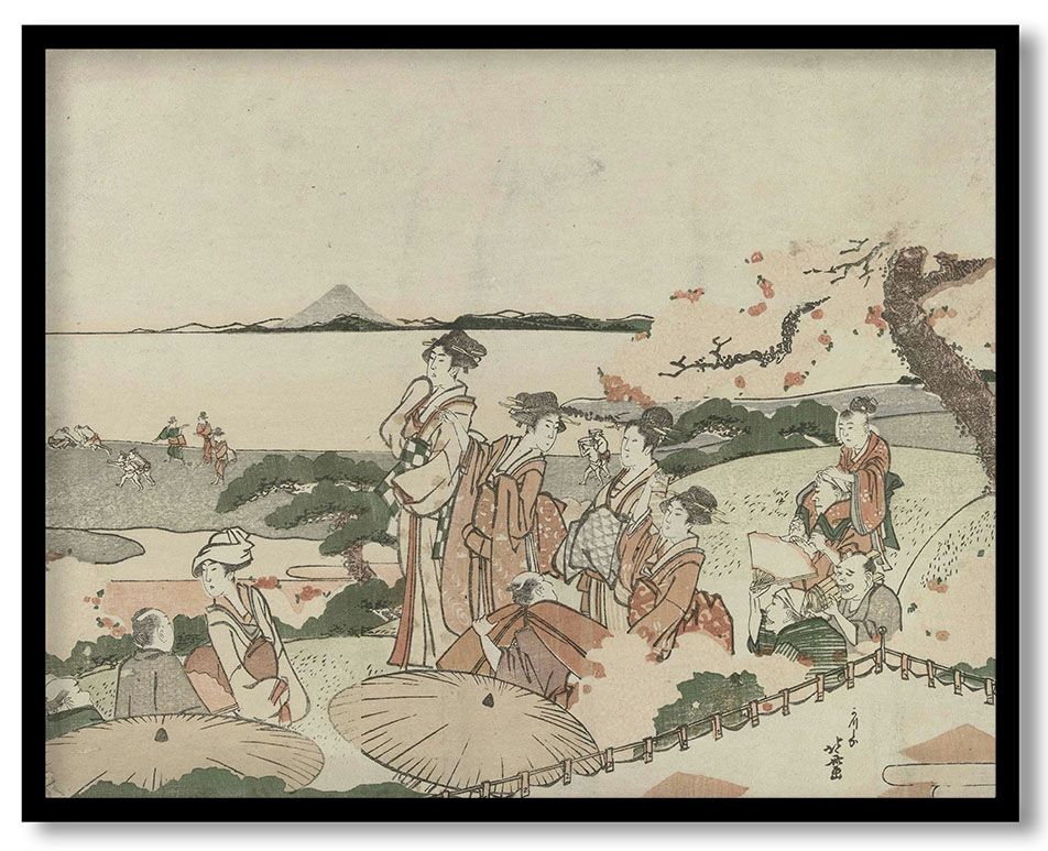 Bewonderen van de kersenbloesem bij Gotenyama by Katsushika Hokusai (na 1815-na 1825)
