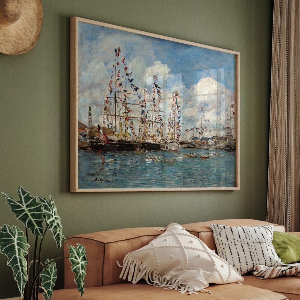 Boats Decorated with Flags in the Port of Deauville (Bateaux pavoisés dans le bassin, Deauville) by Eugène Boudin (1895)