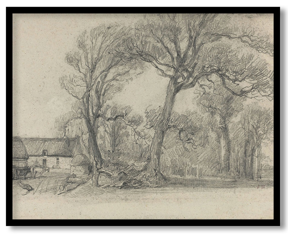 Landscape with Trees, Cottage, and Farm Wagon by Eugène Boudin (c. 1858)