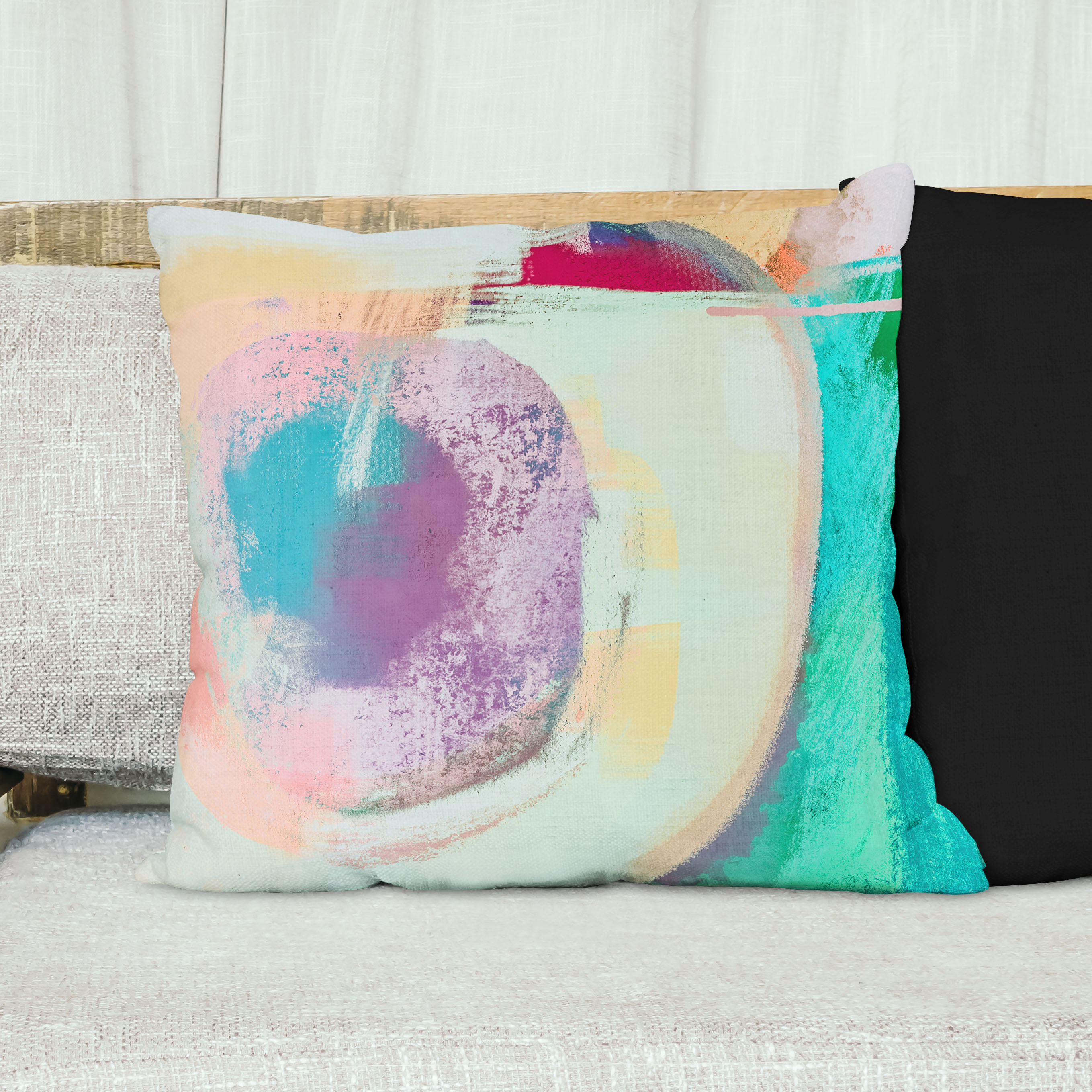 Red sofa with pillow and light lamp