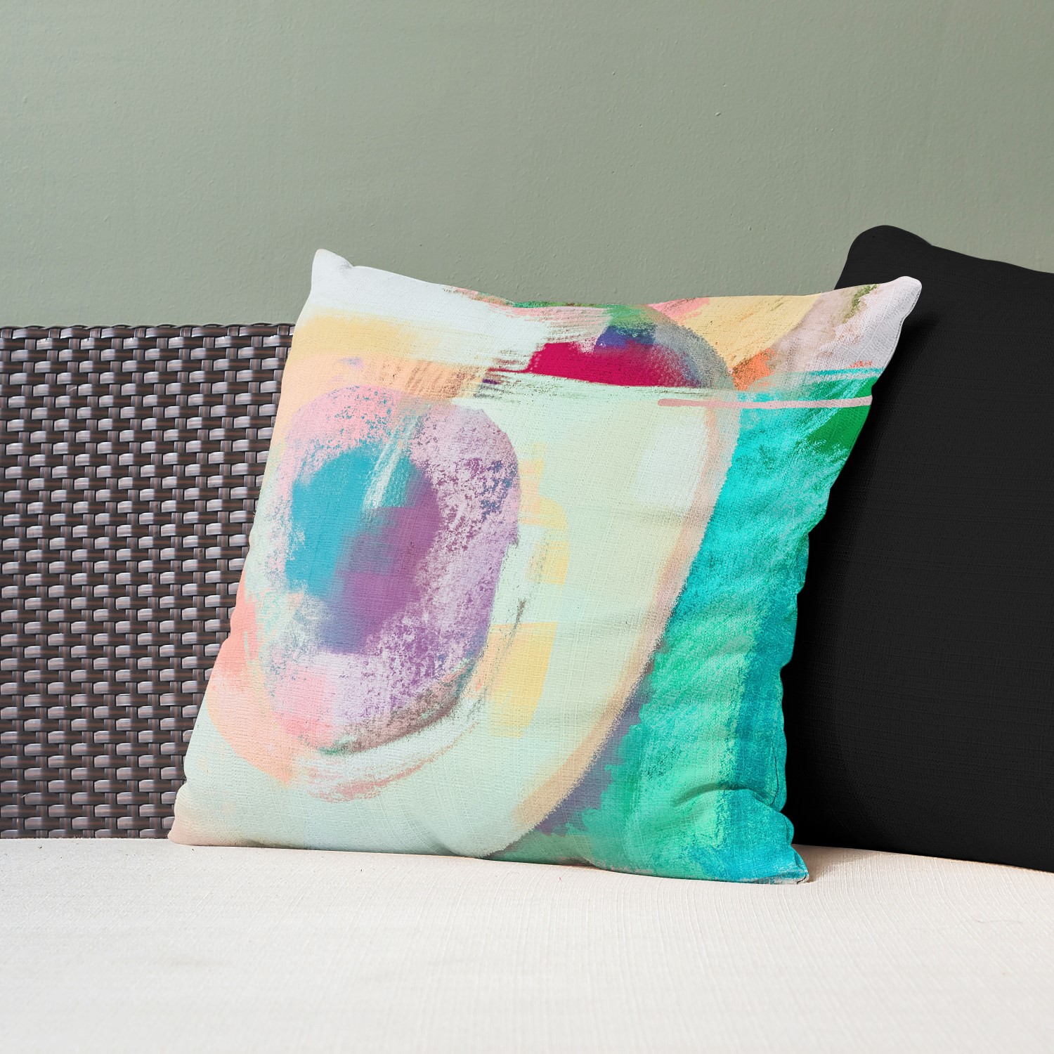 Red sofa with pillow and light lamp