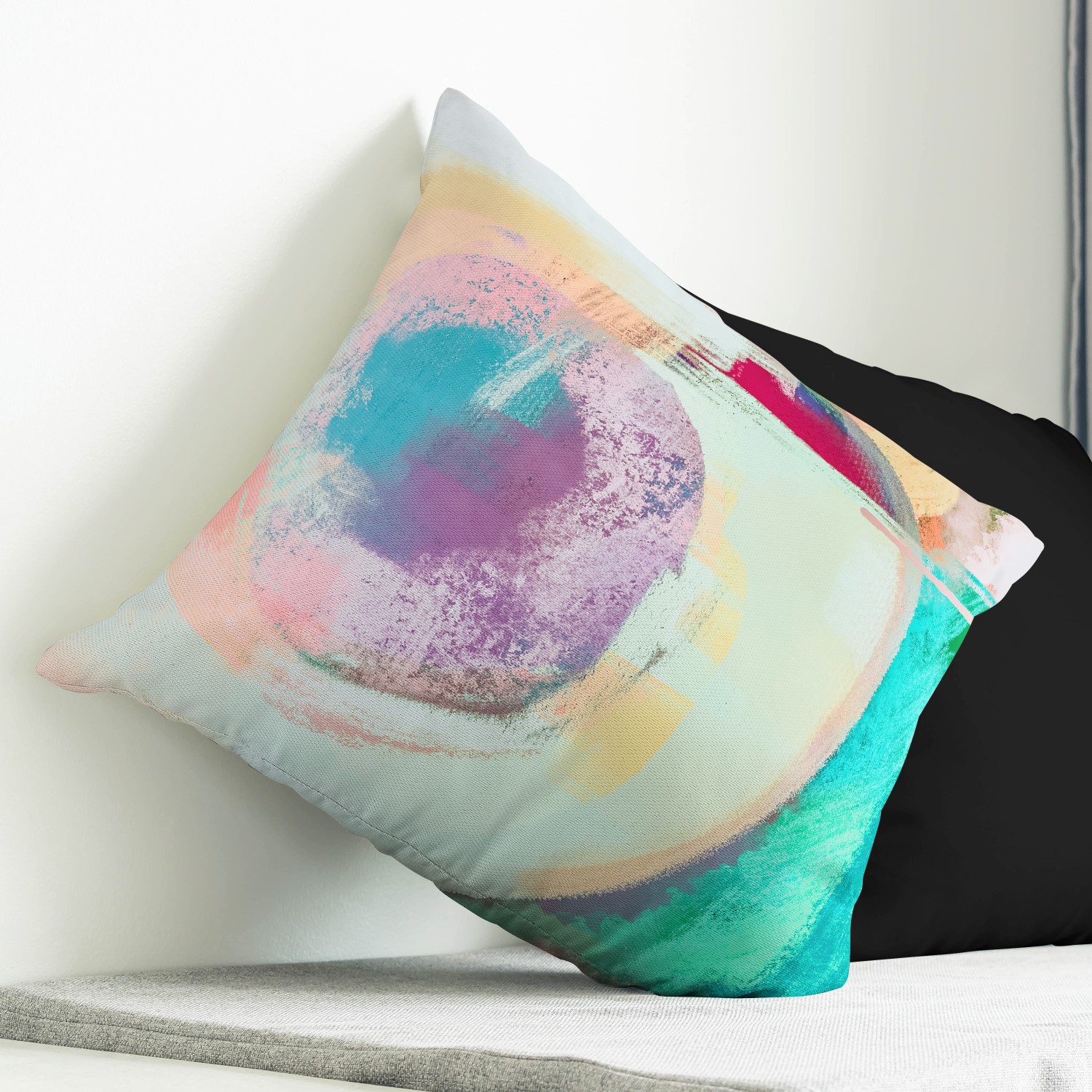 Red sofa with pillow and light lamp