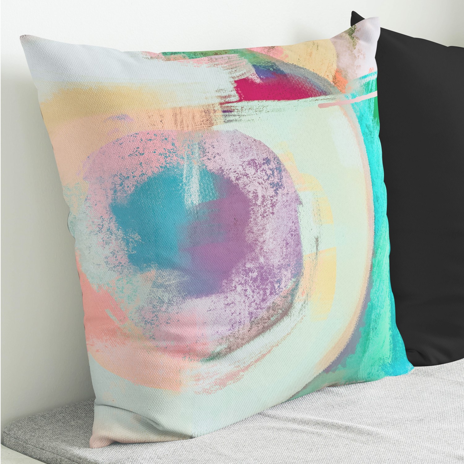 Red sofa with pillow and light lamp