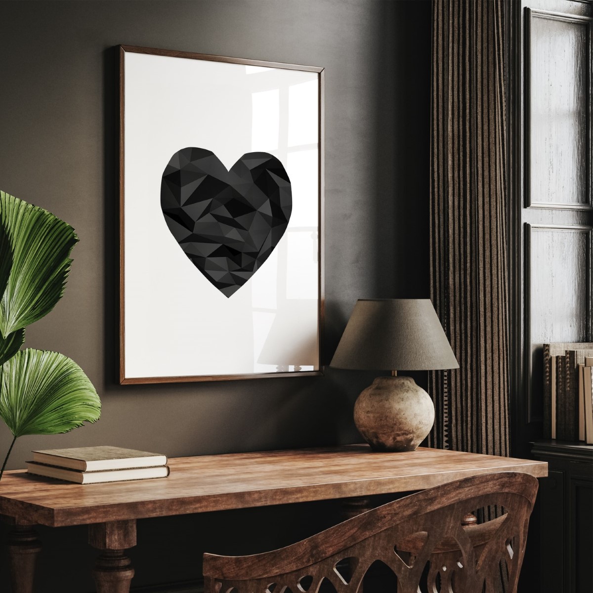 Abstract Black Heart Poster Love Decor Valentines Day Gift Origami Heart Poster Black Abstract Poster