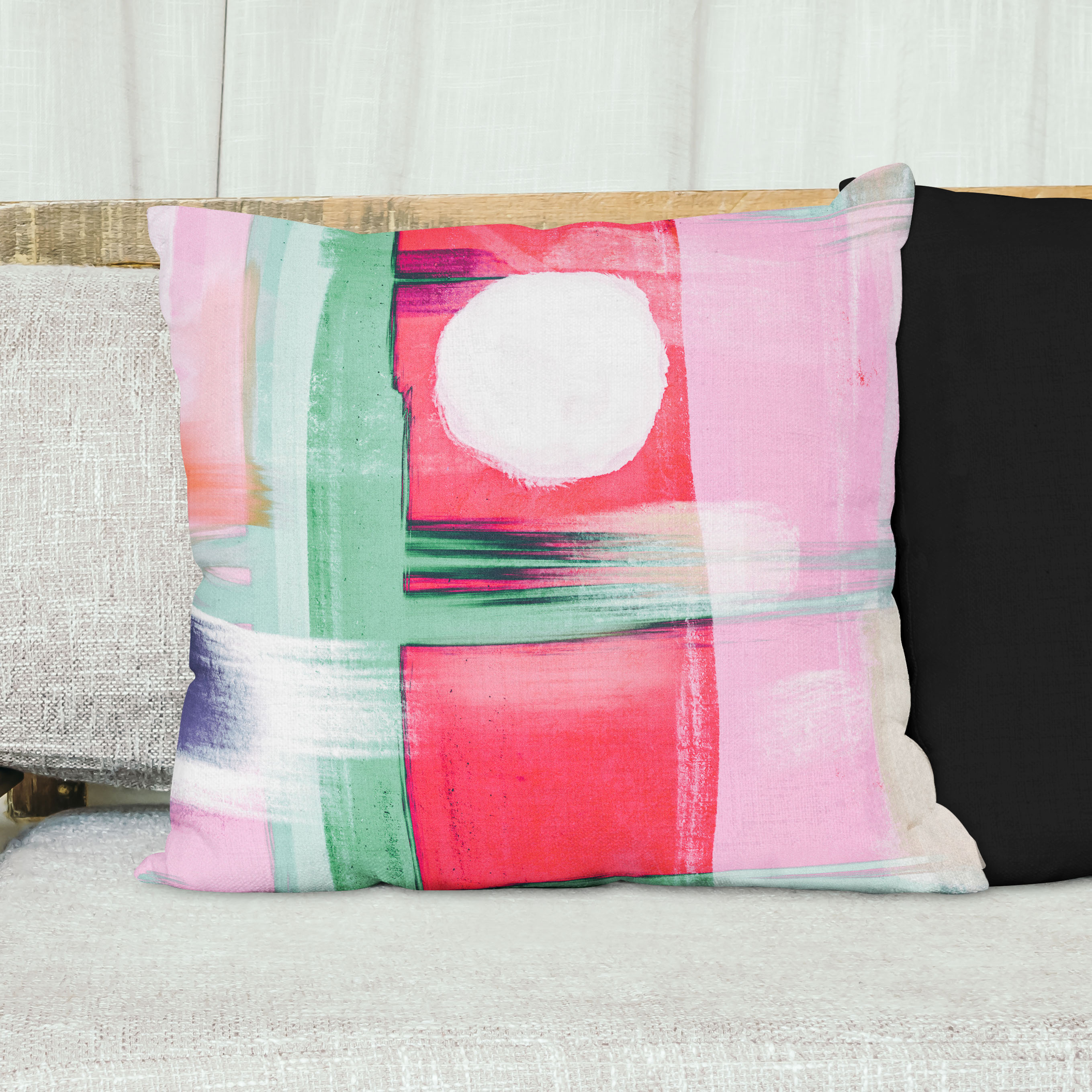 Red sofa with pillow and light lamp