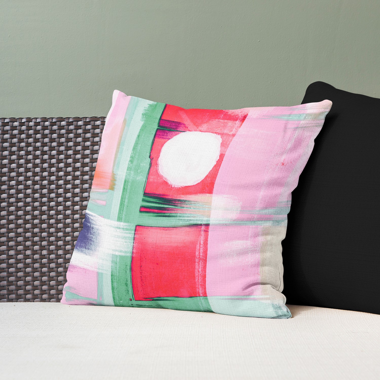 Red sofa with pillow and light lamp