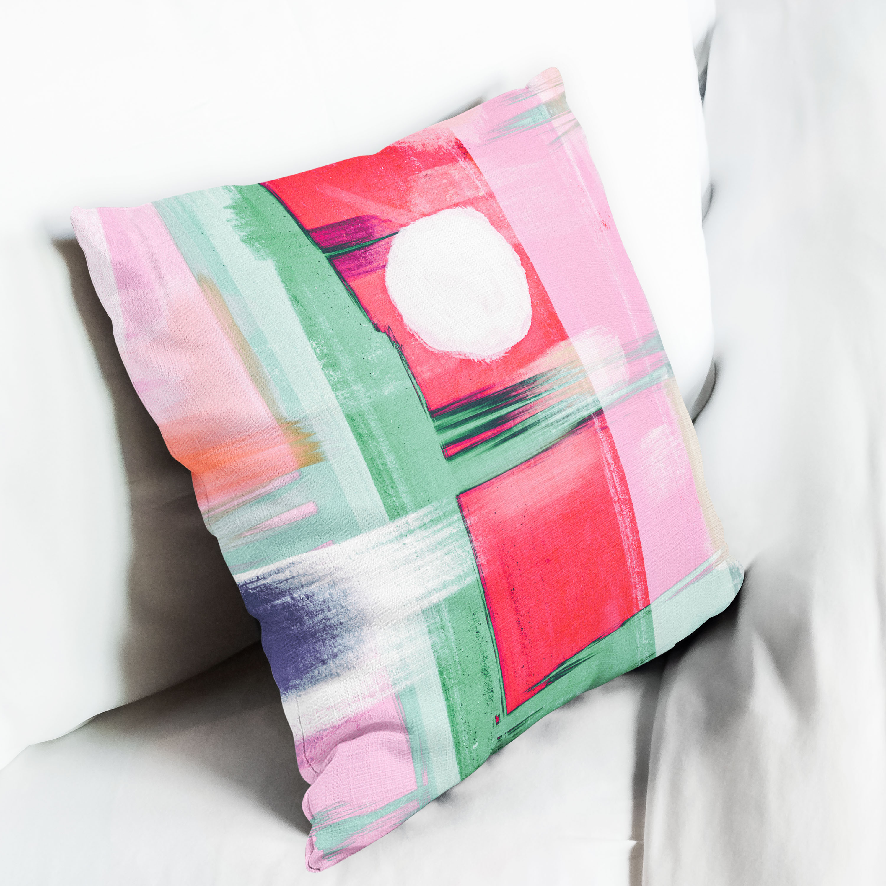 Red sofa with pillow and light lamp