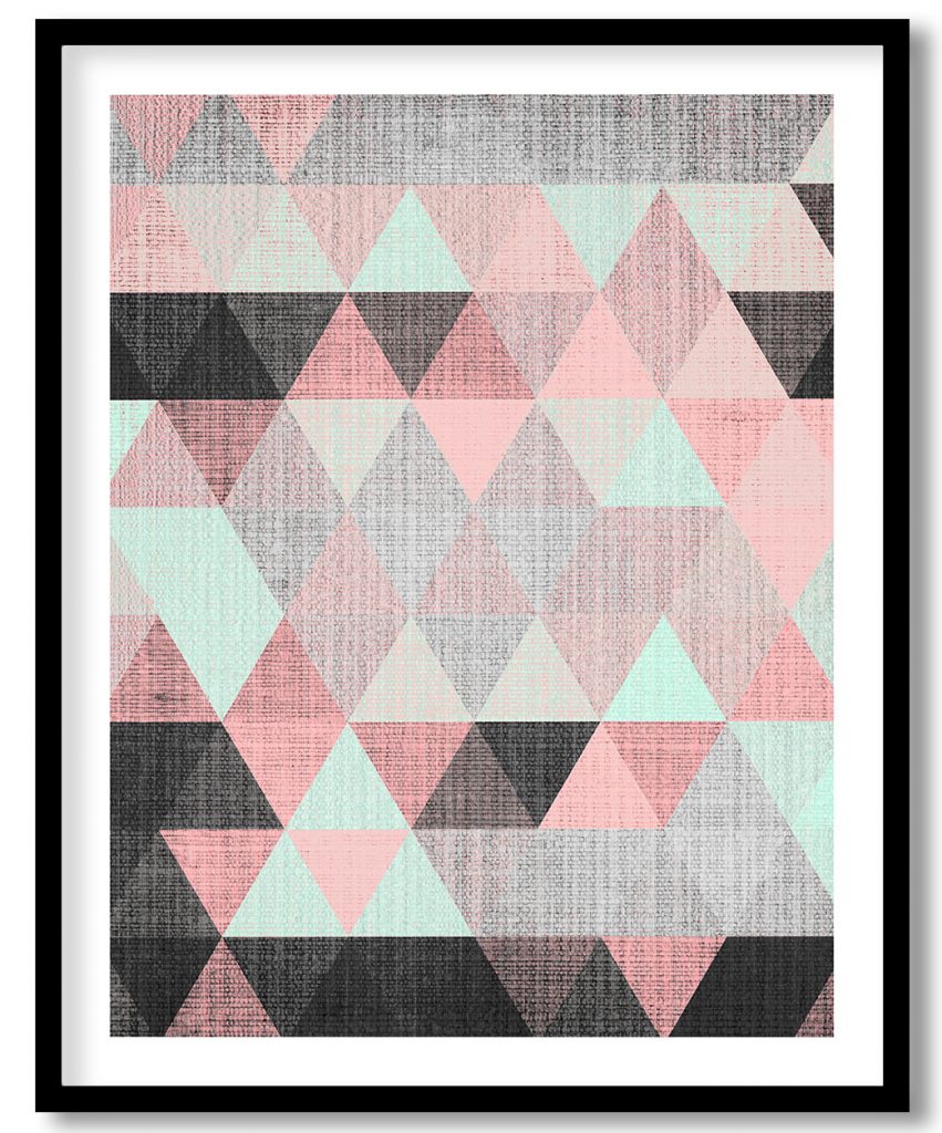 Geometric Print, Scandinavian Wall Art, framed art Poster, Pink Grey Black Mint, Abstract Decor, Large Wall Art